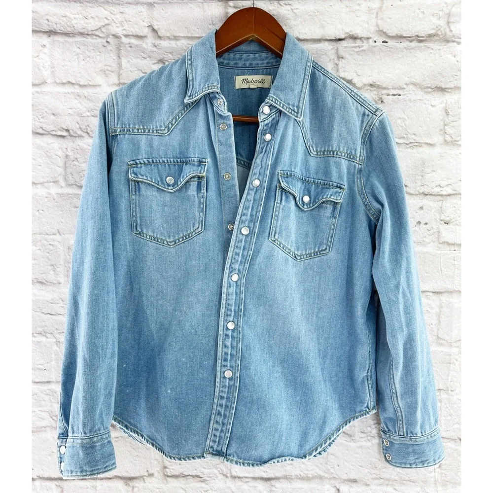 Madewell Oversized Western Snap Button Up Shirt Blue XXS - Picture 4 of 6